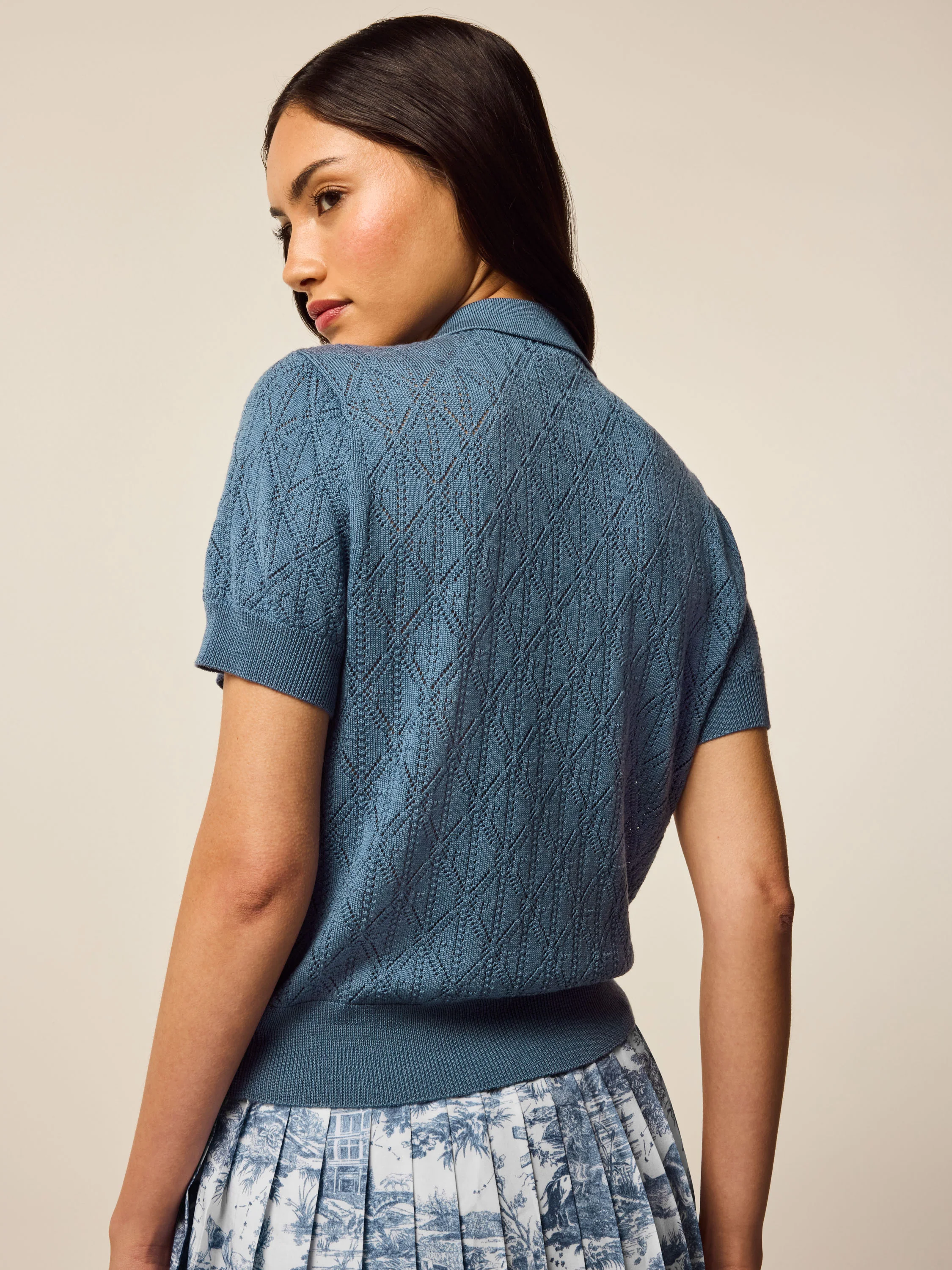Leith Merino Pointelle Short Sleeve Sweater - Image 2