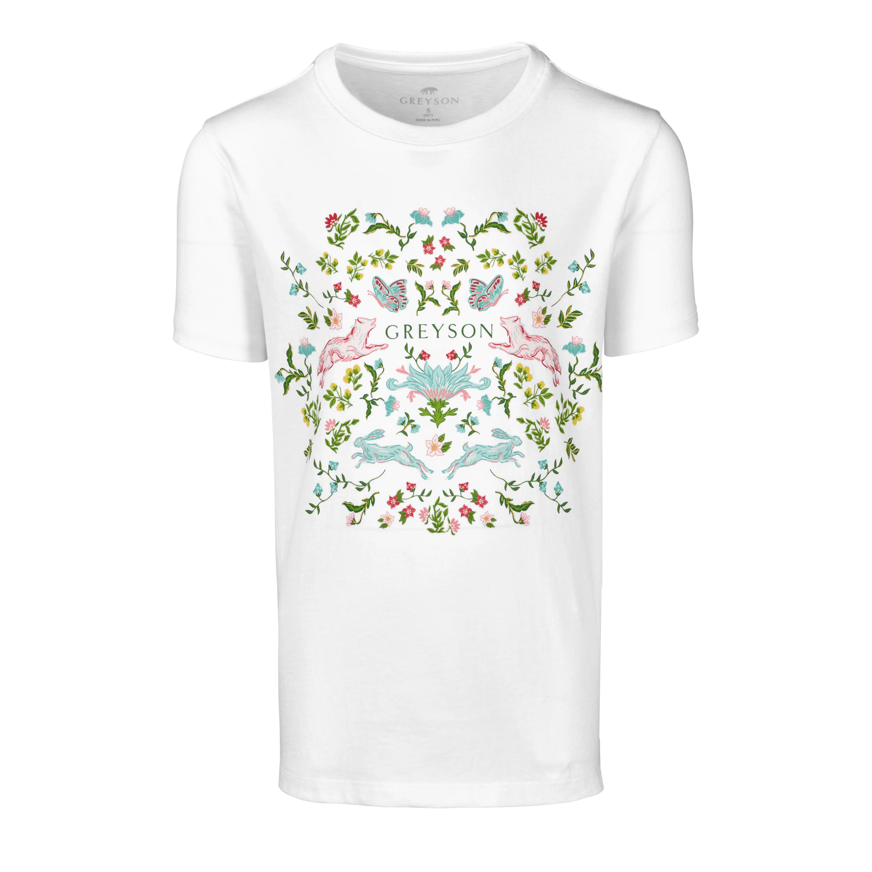 Girl's Floral Wolf Short Sleeve Embroidery Tee