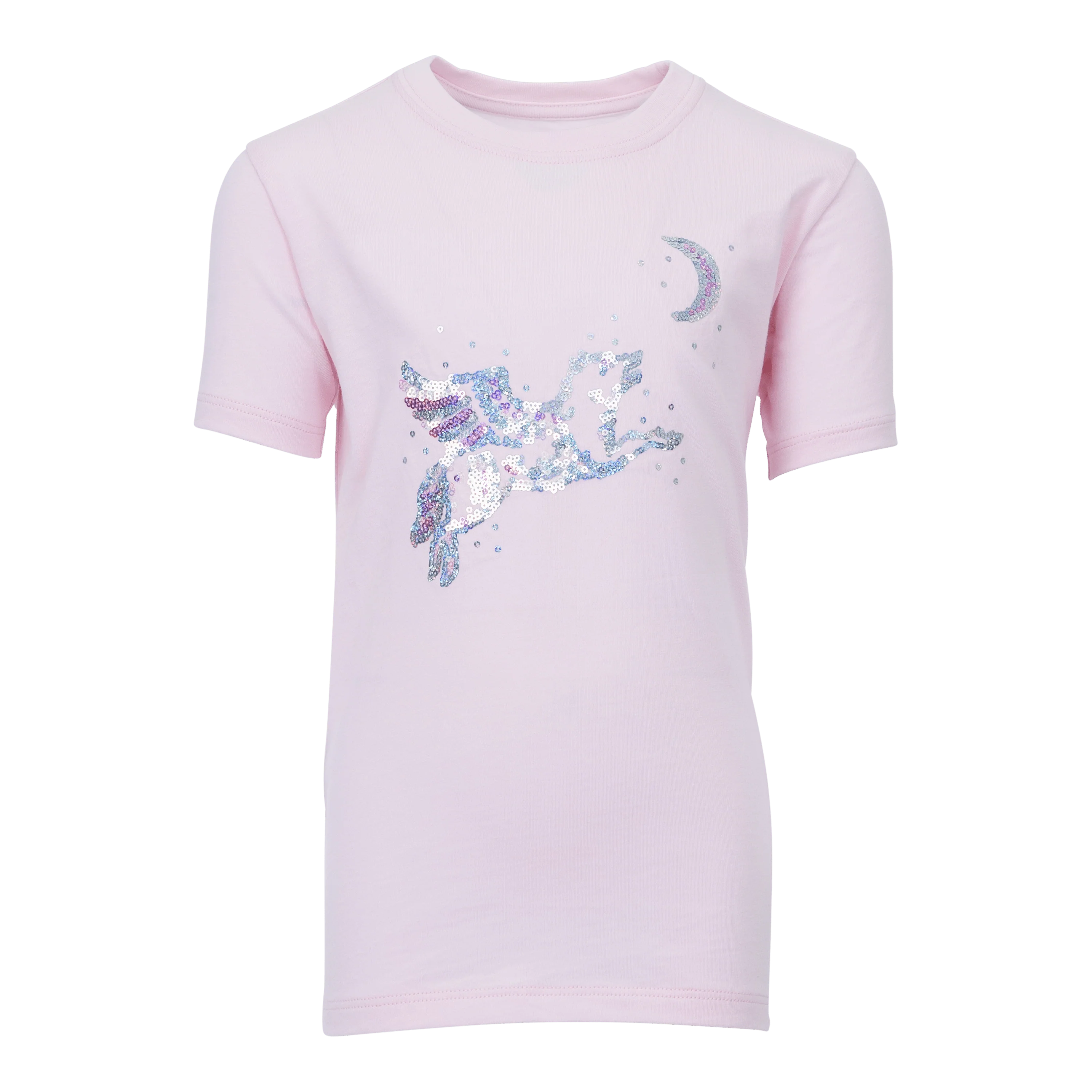 Girl's Sequin Winged Wolf Short Sleeve Tee