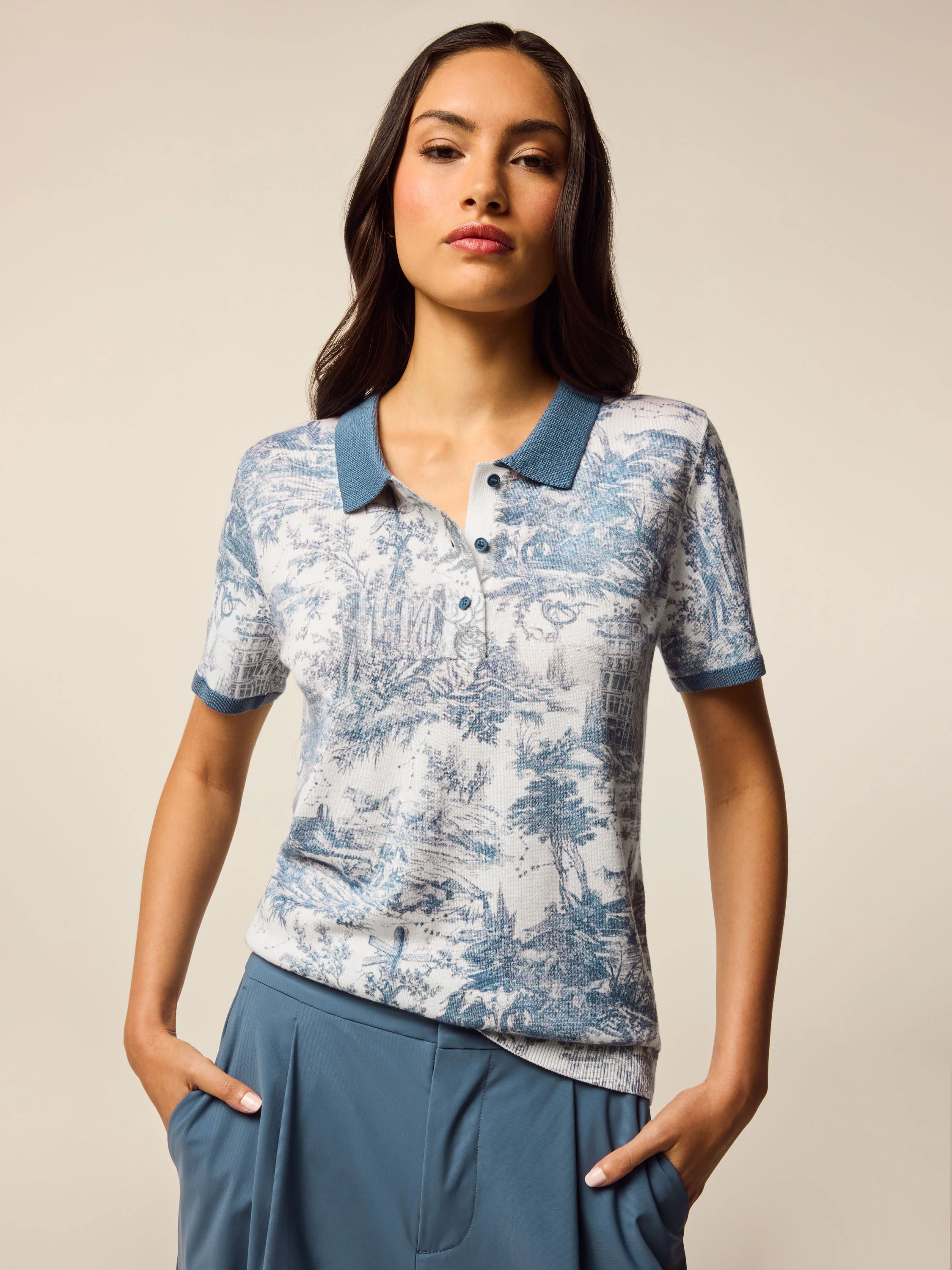 Huntress Toile Leith Merino Short Sleeve Sweater